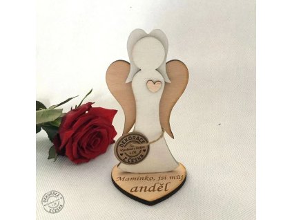 Anděl dřevěný 15 cm nápis maminka  Anděl dřevěný pro maminku