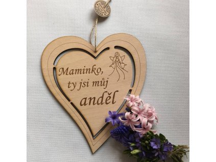 Dřevěné srdce 24 cm Maminka anděl