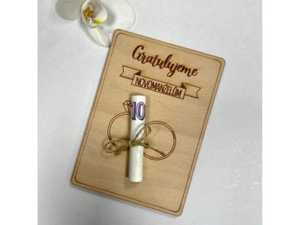 dřevěné přání na peníze svatba