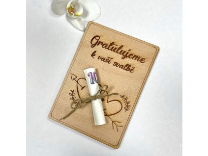 dřevěné přání na peníze svatební