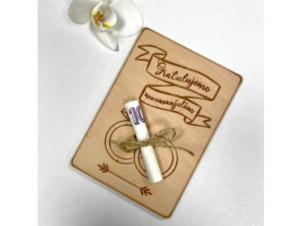 dřevěné přání na peníze svatební