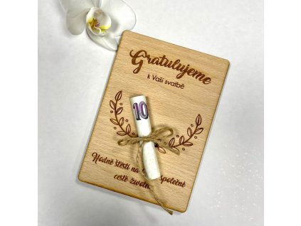 dřevěné přání na peníze svatební