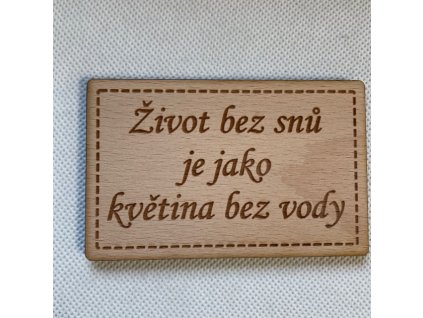 Dřevěný magnet s citátem 11 cm Život bez snů