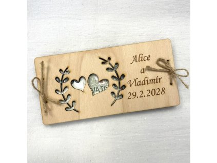 dřevěné přání na peníze svatební