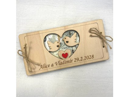 dřevěné přání na peníze svatební