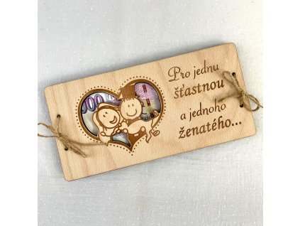 dřevěné přání na peníze svatební