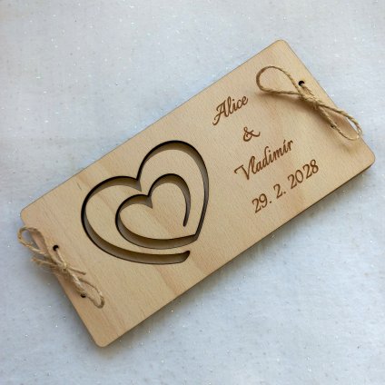 Dřevěné přání na peníze originální dárek