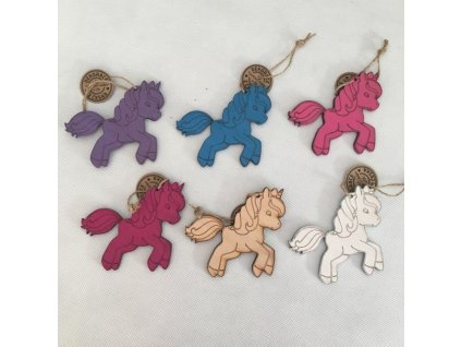 Dřevěný jednorožec 9 cm závěs, 6 barev  Unicorn dřevěný