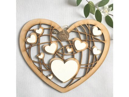 Dřevěné srdce se srdíčky