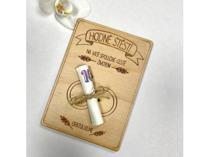 dřevěné přání na peníze svatební