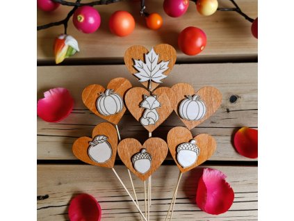 Podzimní zápichy srdce sada 7ks.