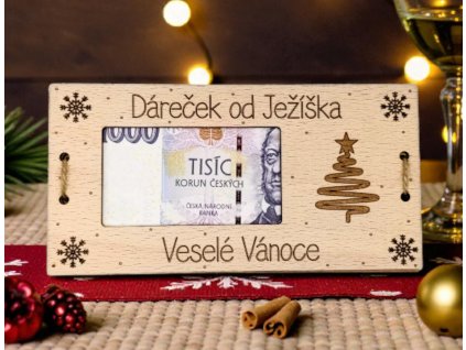Dřevěná dárková karta/přání od Ježíška vánoční