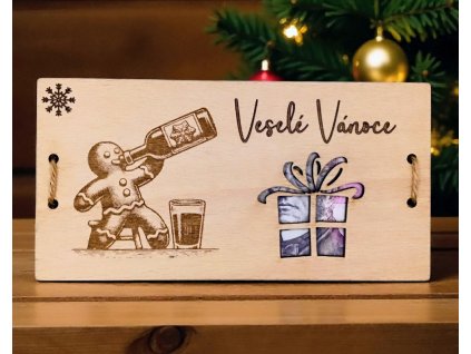 Dárková dřevěná karta/přání na peníze k Vánocům perník