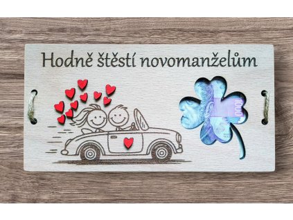 Dřevěné přání na peníze svatební 1