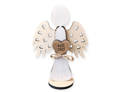 Dřevěný anděl štěstí  bílý 16 cm♥️