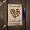 Dřevěné přání k narozeninám na peníze srdce