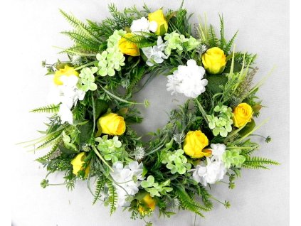 Veniec s ružami a orgovánom 45 cm