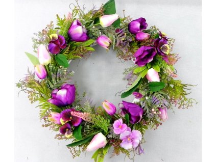 Veniec s tulipánmi a sirôtkami 48 cm