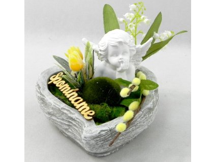 Srdce spomienkové jarné s anjelikom 18 cm