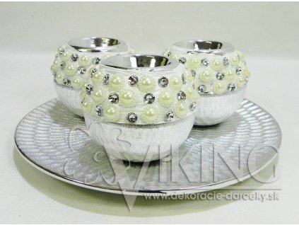 Súprava perličkových svietnikov na podložke 25 cm