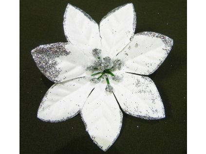 POINSETIA hlava gliter 10 cm BIELA