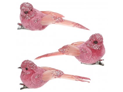 Vtáčiky ružové s klipom 3 ks - 10 cm