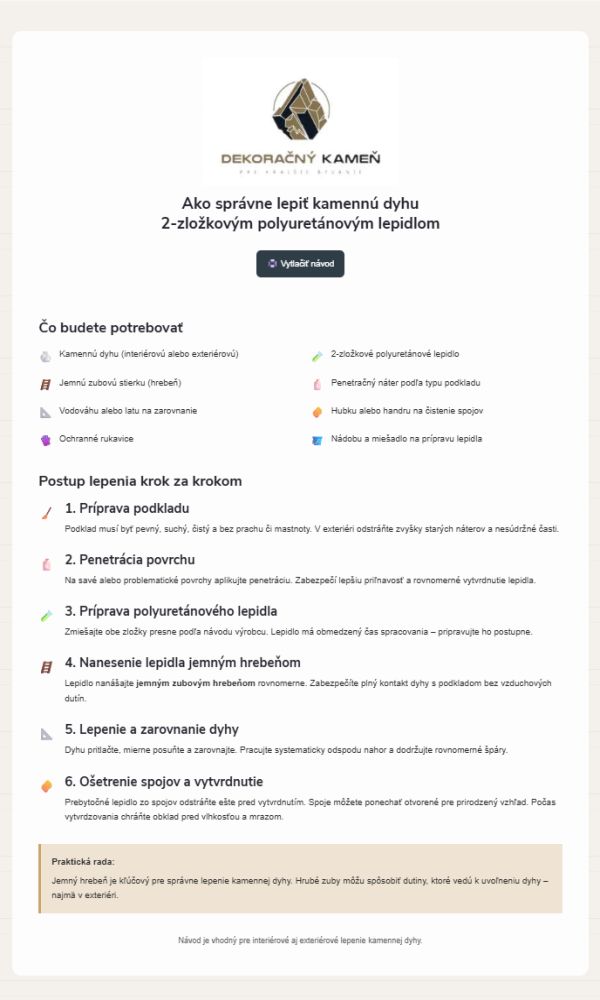 Ako správne lepiť kamennú dyhu 2-zložkovým polyuretánovým lepidlom jednoduchý postup