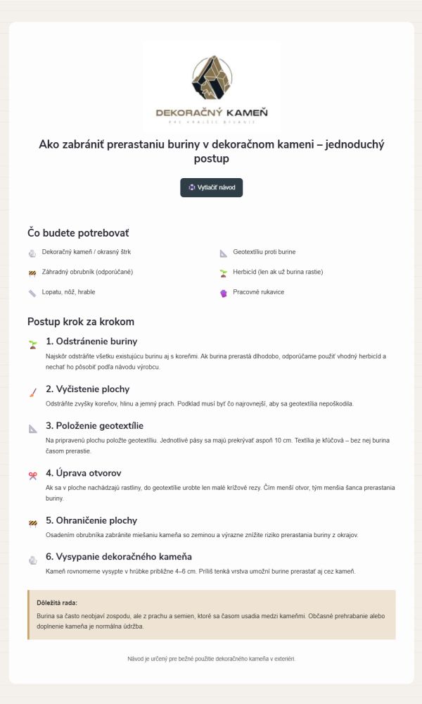 Ako zabrániť prerastaniu buriny v dekoračnom kameni – jednoduchý postup