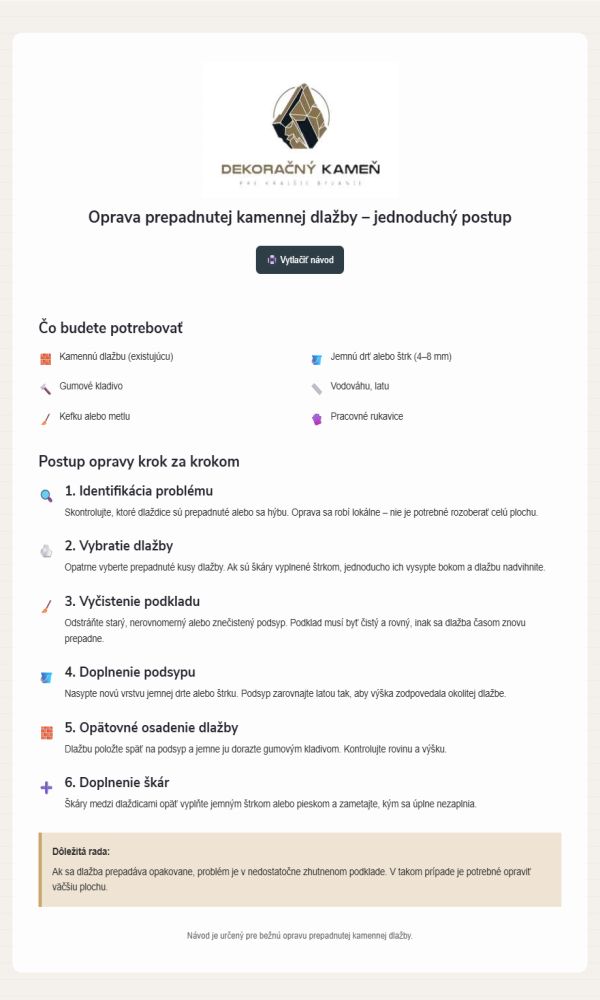 Oprava prepadnutej kamennej dlažby – jednoduchý postup