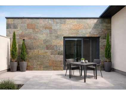 Yellow multi bridlica na stene domu z prirodneho kamena