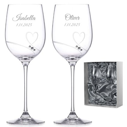 Hochzeitsgläser für Weißwein Romance simple mit Swarovski-Kristallen und In hochwertiger Satinverpackung 330 ml 2 Stück