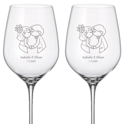 Svatební sklenice na bílé víno ZAMILOVANÍ NOVOMANŽELÉ 480 ml 2KS