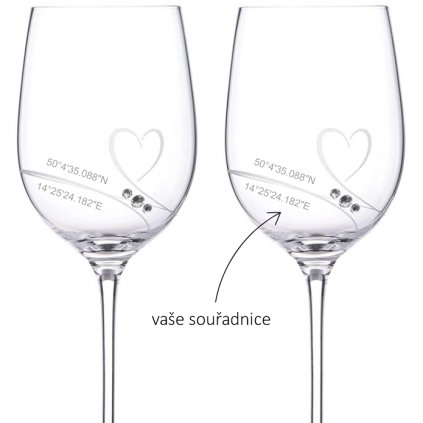 Sklenice na víno Romance s kamínky Swarovski SOUŘADNICE LÁSKY