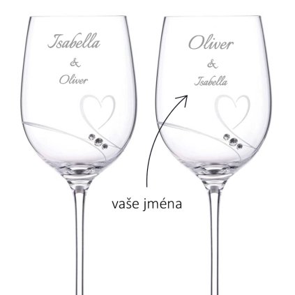 Sklenice na víno SE JMÉNY s kamínky Swarovski Romance