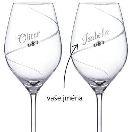 Sklenice na bílé víno Silhoutte City se jmény a s krystaly Swarovski