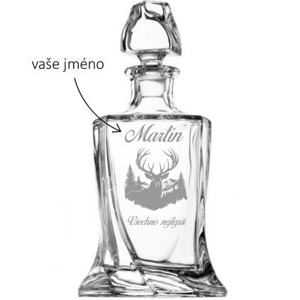 Bohemia Crystal křišťálová karafa na whisky pro myslivce JELEN  Dárek pro myslivce