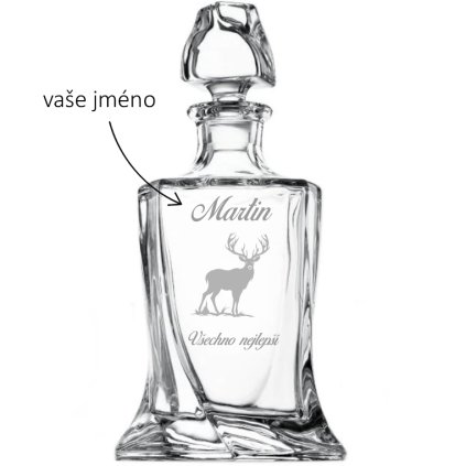 Bohemia Crystal křišťálová karafa na whisky pro myslivce JELEN 2