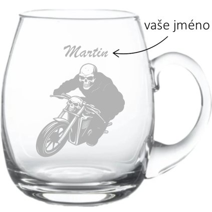Ručně foukaný kulatý půllitr pro motorkáře MOTORKÁŘ SKELETON