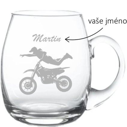 Ručně foukaný kulatý půllitr pro motorkáře MOTORKÁŘ CROSS