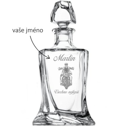 Křišťálová karafa na whisky pro motorkáře LEBKA