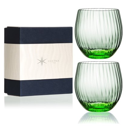 Květná 1794 ručně foukané skleničky na nealko nápoje Tethys Zelená 520 ml 2KS