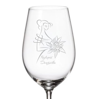 Sklenice na bílé víno NEJLEPŠÍ DRUŽIČKA (s květinami) 350 ml 1KS