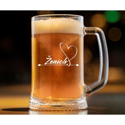 Pivní půllitr pro ženicha SRDCE