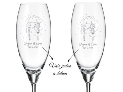 Svatební sklenice na šampaňské DEŠTNÍK S DEŠTĚM