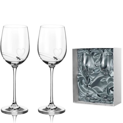 Diamante sklenice na bílé víno Romance s kamínky Swarovski v prémiovém saténovém balení 330 ml 2KS