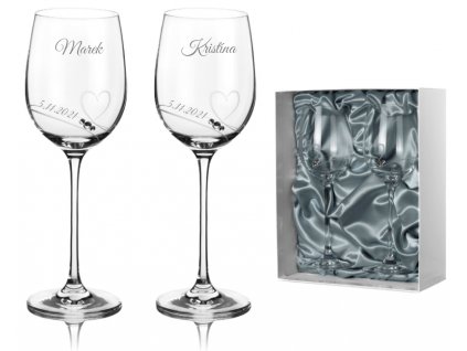 Svatební sklenice na bílé víno Romance s kamínky Swarovski v prémiovém saténovém balení 330 ml 2KS