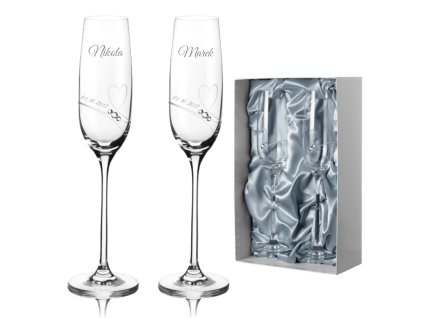 Svatební sklenice na šampaňské Romance s kamínky Swarovski v prémiovém saténovém balení 200 ml 2KS