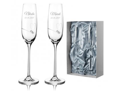 Svatební sklenice na šampaňské Romance simple s kamínky Swarovski v prémiovém saténovém balení 200 ml 2KS
