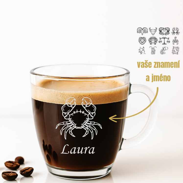 Dekorant Hrníček na kávu a čaj Aqua s vypískovaným znamením zvěrokruhu a jménem 215 ml 1KS