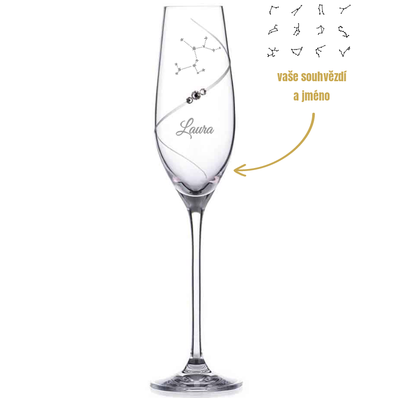 Dekorant Sklenice na šampaňské Silhouette City se souhvězdím a jménem 210 ml 1KS
